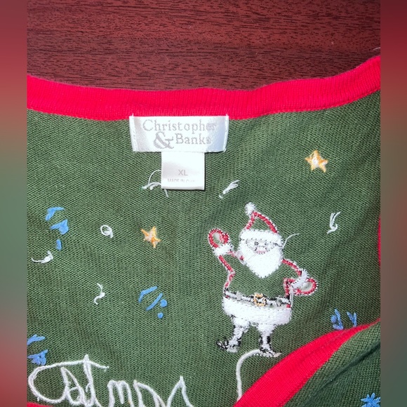 Vintage Christopher & Banks Christmas Sweater XL – Santa Claus Holiday Cardigan - Picture 2 of 6